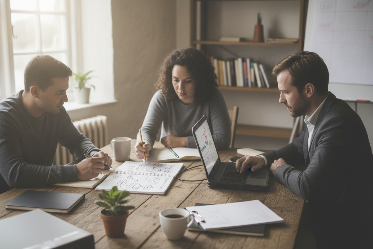 Business partners discussing business expansion cost